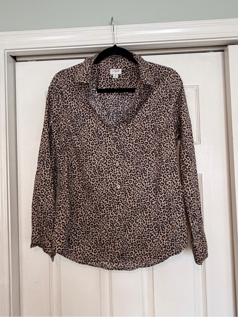 J. Crew Women's Medium Leopard Print Button-Up Shirt - Tan/Black